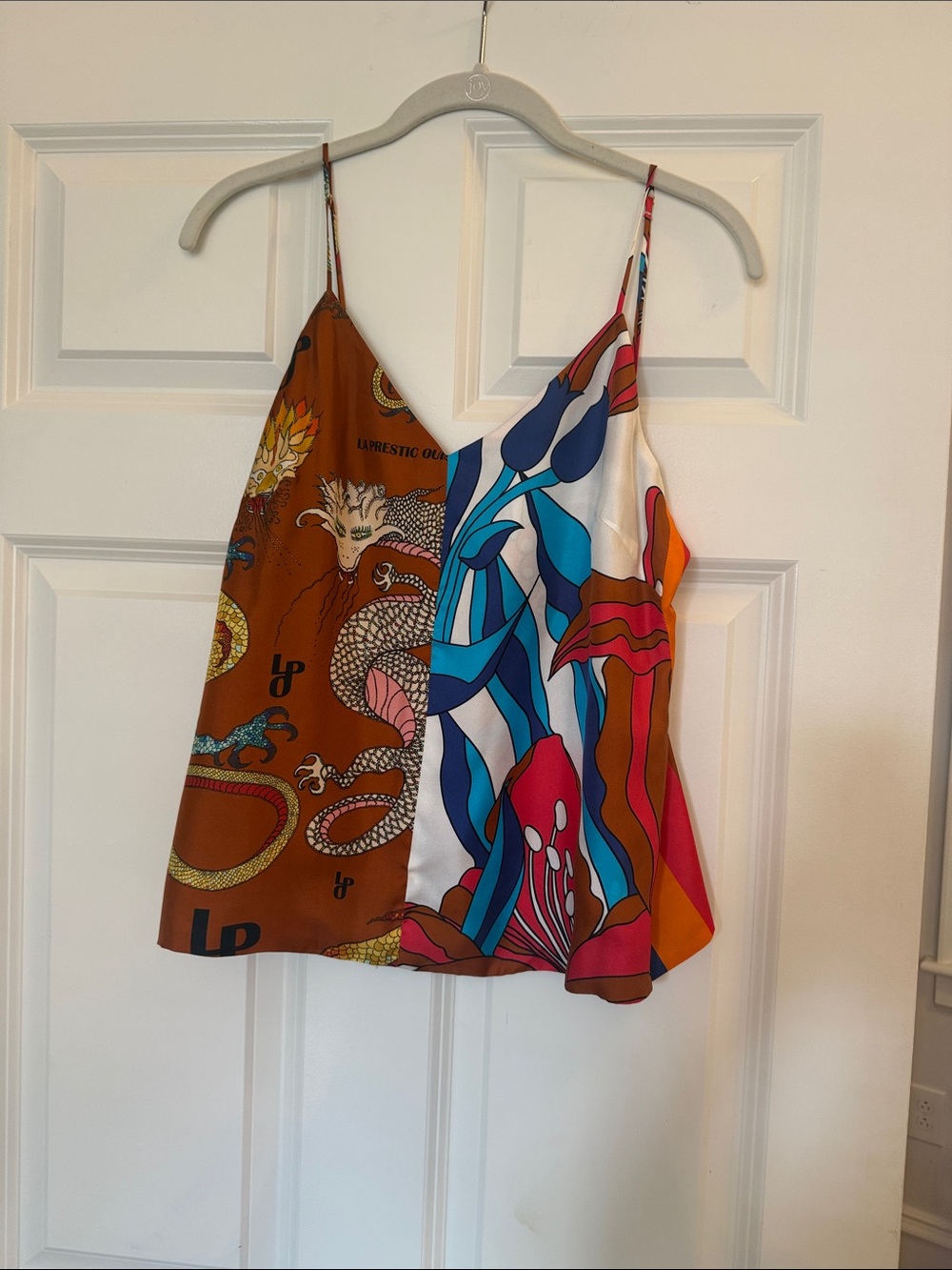 Lavish Printed 100 percent silkSpaghetti-Strap Tank Top - Multi/Orange